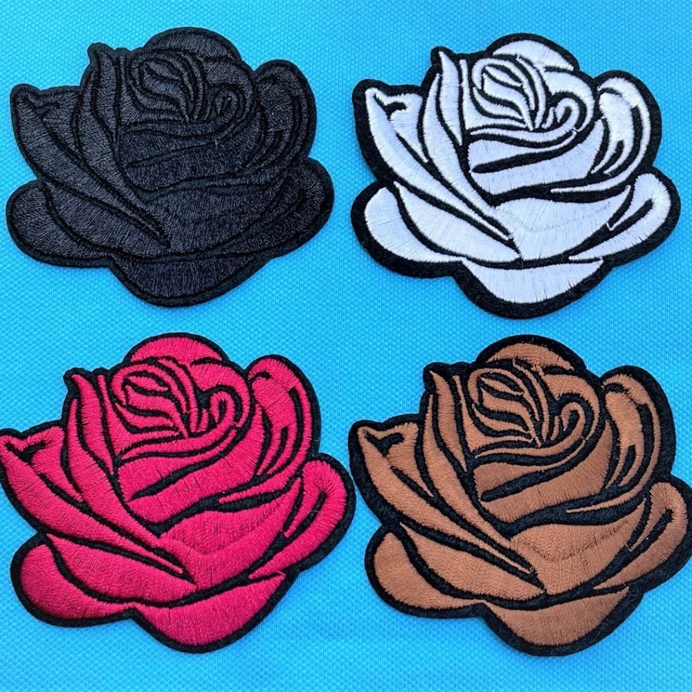 Set of 4 Rose Iron on Patches Full Embroidered Rose Patches Rose Applique